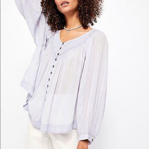 NWT FREE PEOPLE Meadow Peasant Boho Top Blouse Blue